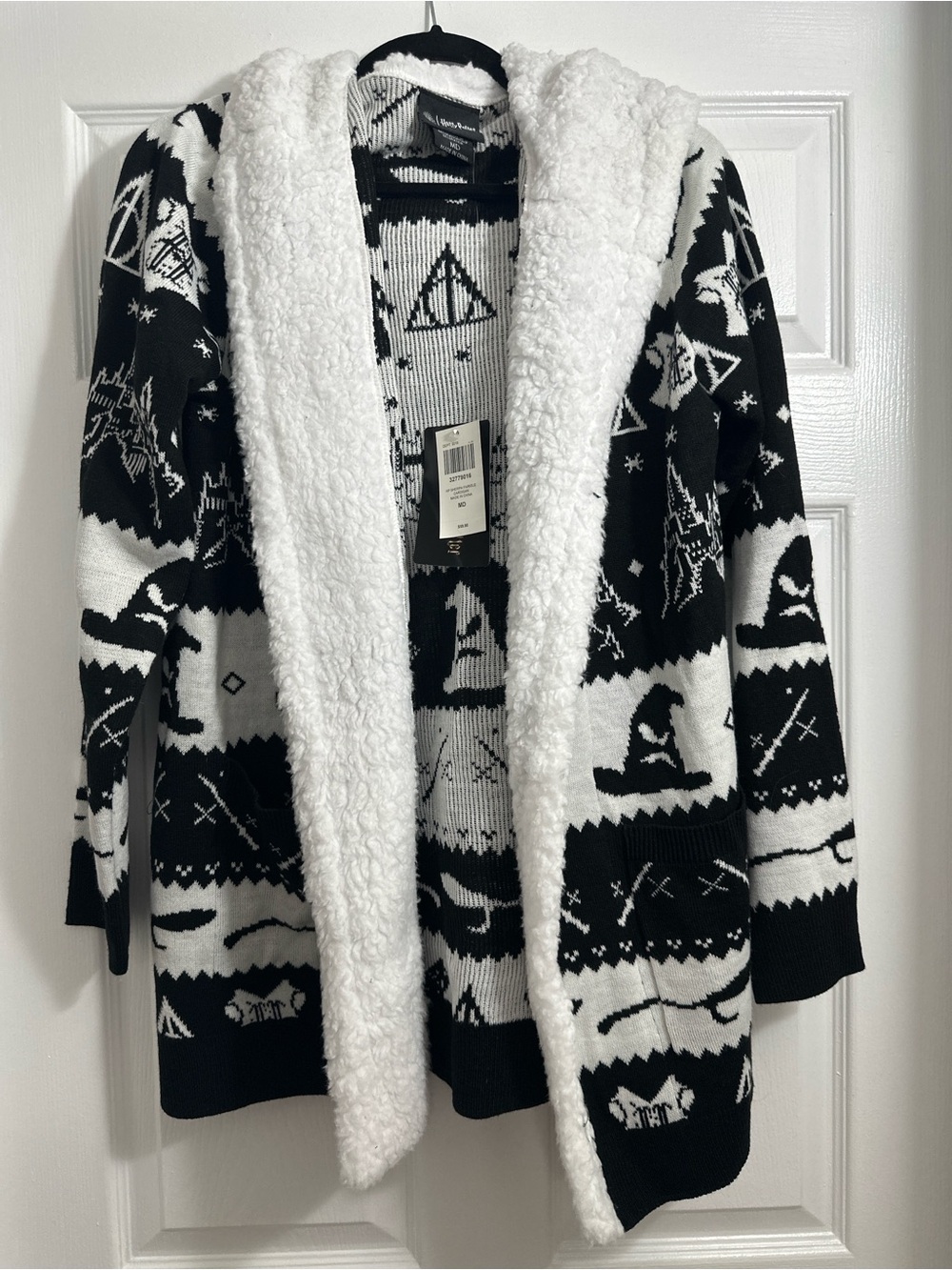 Harry Potter Black and White Fairisle Hooded Sherpa Cardigan